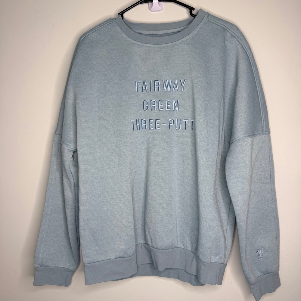 Waggle Mens Fairway Green Three-Putt Crewneck Sweatshirt Blue Fleece Medium